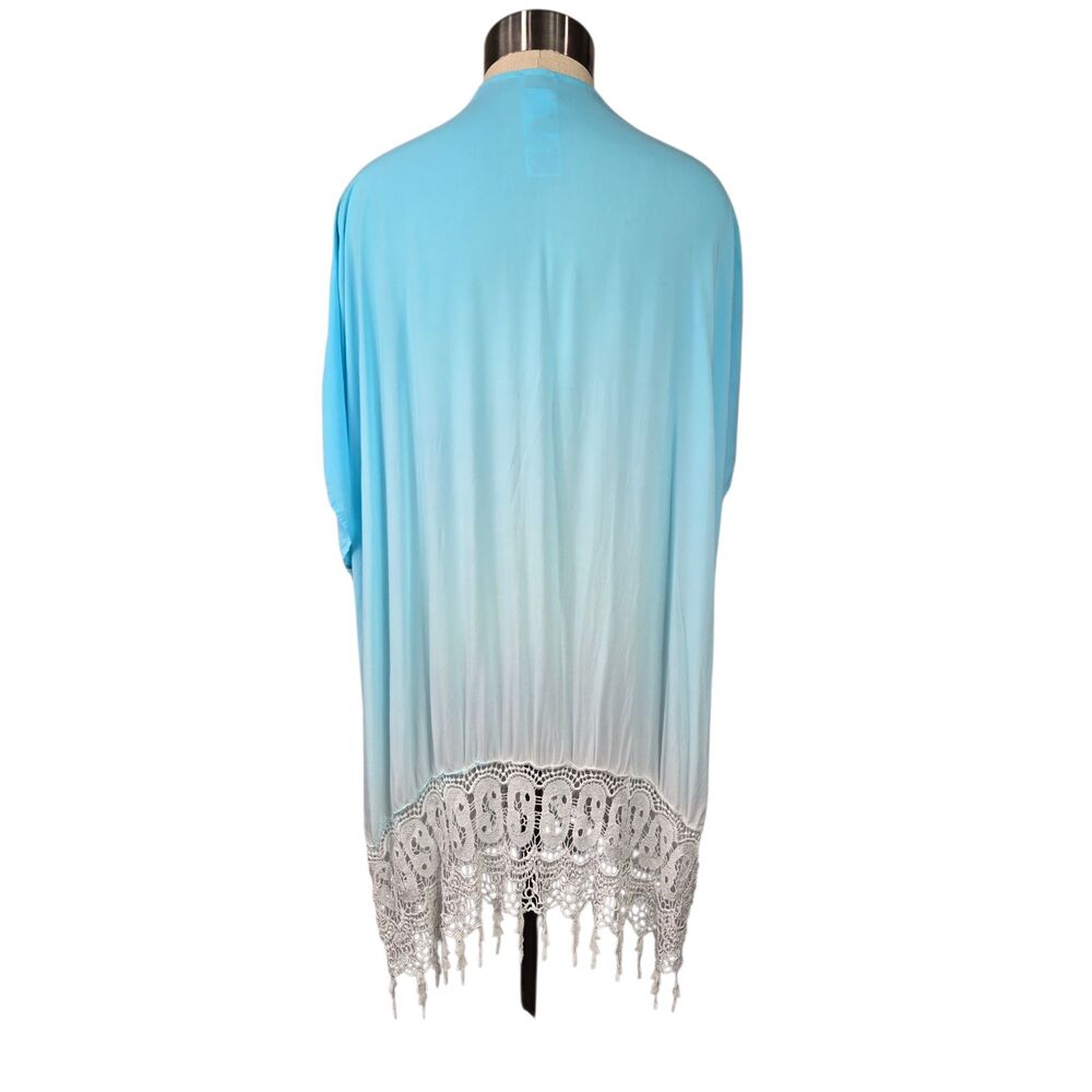 Chicos Blue Ombre Lace Trim Kimono Cardigan - Picture 2 of 9